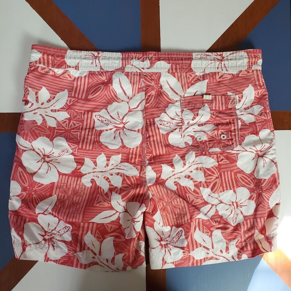 Tommy Bahama Swim Trunks Mens Large L/XL 43x7 Red‎ White Beach Tropical Hawaiian